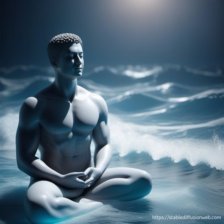 Stable Diffusion Prompt (sai-3d-model): "a male person sitting with closed eyes, meditating, experiencing body sensations as waves" 