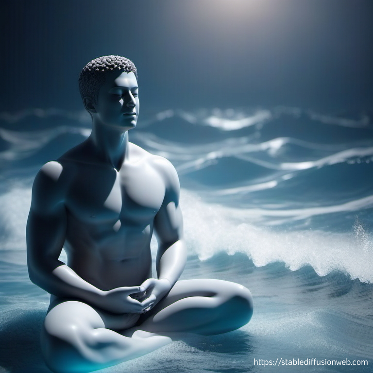 Stable Diffusion Prompt (sai-3d-model): "a male person sitting with closed eyes, meditating, experiencing body sensations as waves"